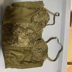 BDG Urban Outfitters Womens Lace Accent Corset Top, Khaki Green Small